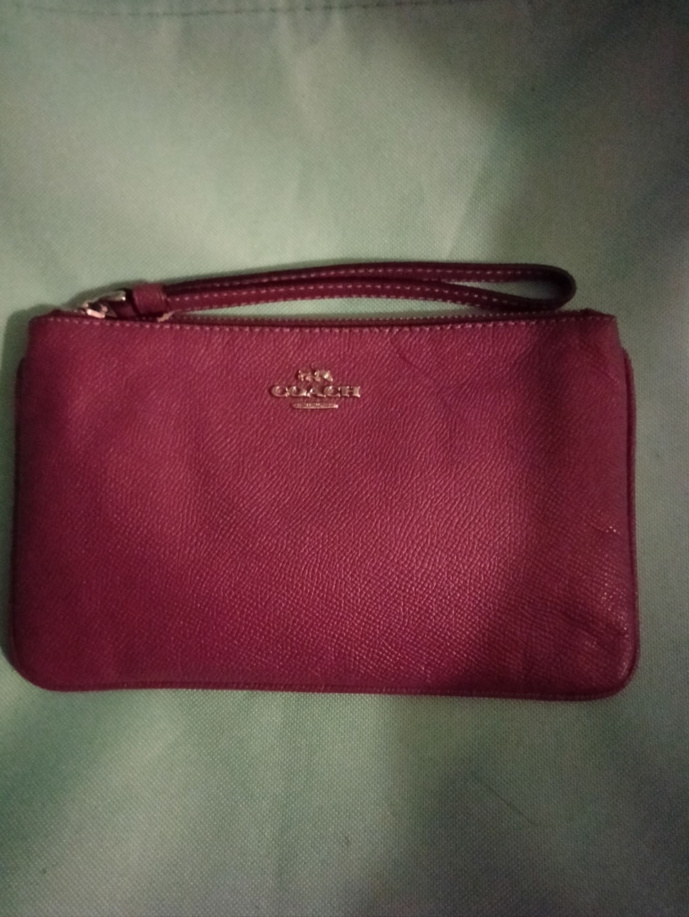 #21 Coach DOUBLE ZIP Wine Leather Wristlet w/Gold Logo Creed: K1792-F87587 NWT